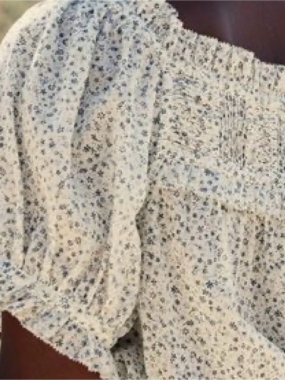White Floral Puff Sleeve Smocked Peasant Top - Picture 3 of 7